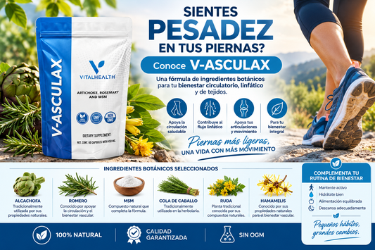 V-ASCULAX suplemento alimenticio para complementar el bienestar circulatorio y de las piernas