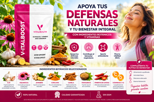 V-ITALBOOST suplemento alimenticio con ingredientes botánicos y vitaminas C y D